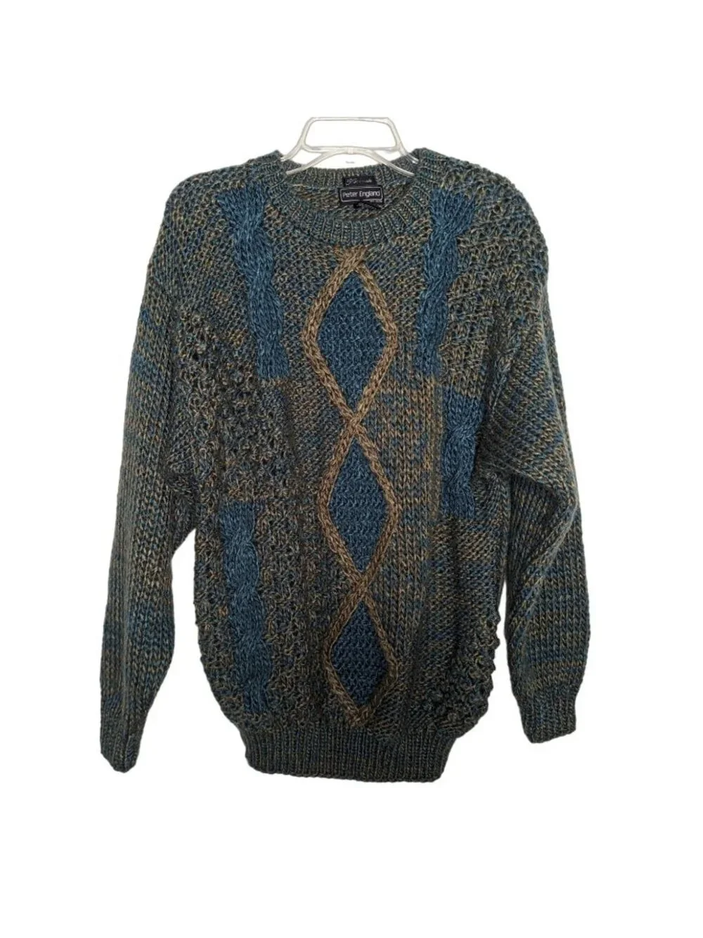 Peter England Sweater Mens M Fair Isle Green Acrylic Crew Neck Pullover Korea